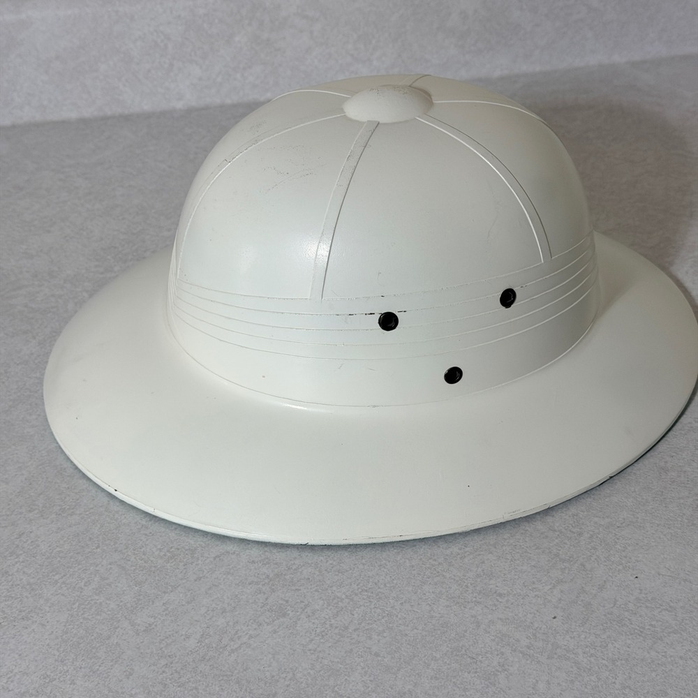 Vintage Vietnam White Plastic Pith Helmet Safari Explorer Hat Made in USA